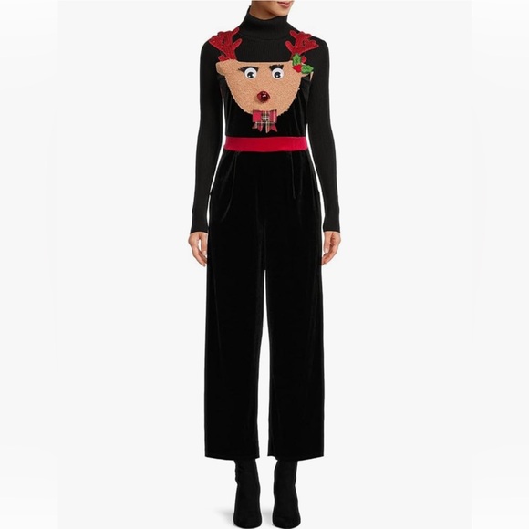 NWT Red Velvet Christmas Holiday Reindeer Overalls - Picture 6 of 7
